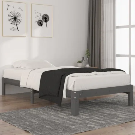 Solid gray pine wood bed frame 100x200 cm by vidaXL, Beds and slatted bases - Ref: Foro24-810357, Price: 78,50 €, Discount: %