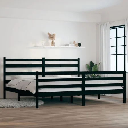 Solid black pine wood bed frame 200x200 cm by vidaXL, Beds and slatted bases - Ref: Foro24-3103737, Price: 163,68 €, Discount: %