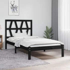 Solid black pine wood bed frame 100x200 cm by vidaXL, Beds and slatted bases - Ref: Foro24-3103992, Price: 119,61 €, Discount: %