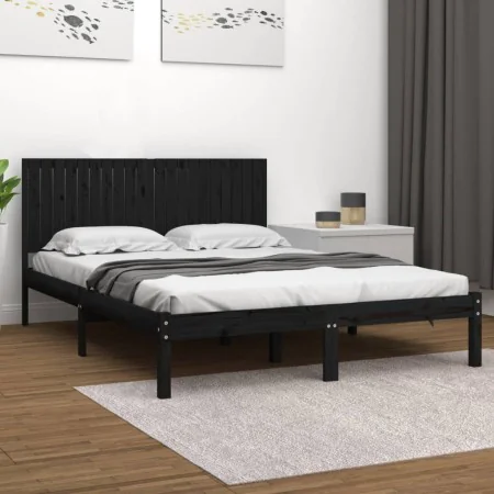 Solid black pine wood bed frame 200x200 cm by vidaXL, Beds and slatted bases - Ref: Foro24-3104437, Price: 173,27 €, Discount: %