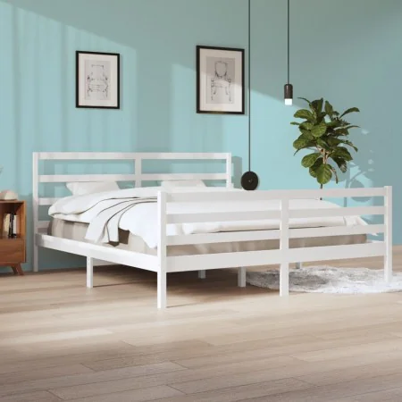 Solid white pine wood bed frame 200x200 cm by vidaXL, Beds and slatted bases - Ref: Foro24-3105027, Price: 143,63 €, Discount: %