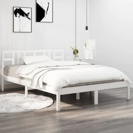 White solid wood bed frame King Size 150x200 cm by vidaXL, Beds and slatted bases - Ref: Foro24-3105411, Price: 141,32 €, Dis...