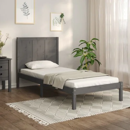 Gray single solid wood bed frame 90x190 cm by vidaXL, Beds and slatted bases - Ref: Foro24-3105697, Price: 128,49 €, Discount: %