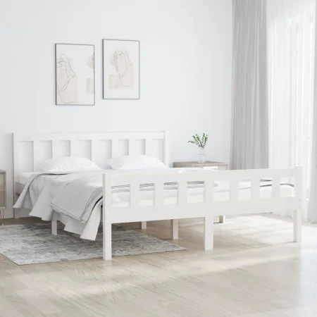 White solid wood bed frame 140x190 cm by vidaXL, Beds and slatted bases - Ref: Foro24-810660, Price: 118,70 €, Discount: %