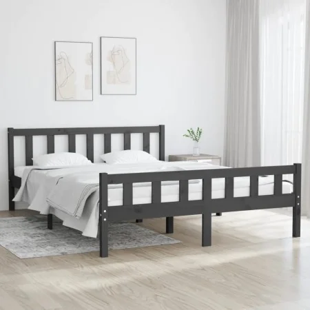 Gray solid wood bed frame 120x200 cm by vidaXL, Beds and slatted bases - Ref: Foro24-810676, Price: 120,98 €, Discount: %