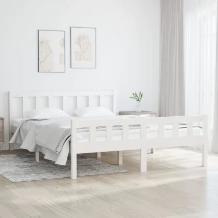 Small double bed frame white solid wood 120x190cm by vidaXL, Beds and slatted bases - Ref: Foro24-810650, Price: 150,48 €, Di...