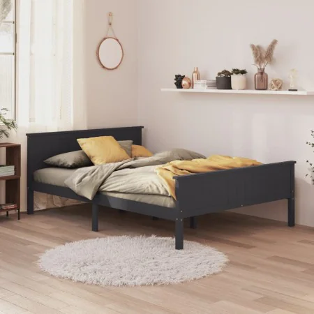 Solid gray pine wood bed frame 120x200 cm by vidaXL, Beds and slatted bases - Ref: Foro24-322204, Price: 158,16 €, Discount: %