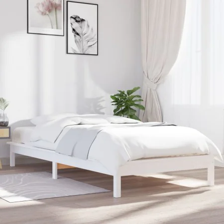 Solid white pine wood bed frame 100x200 cm by vidaXL, Beds and slatted bases - Ref: Foro24-820532, Price: 92,54 €, Discount: %