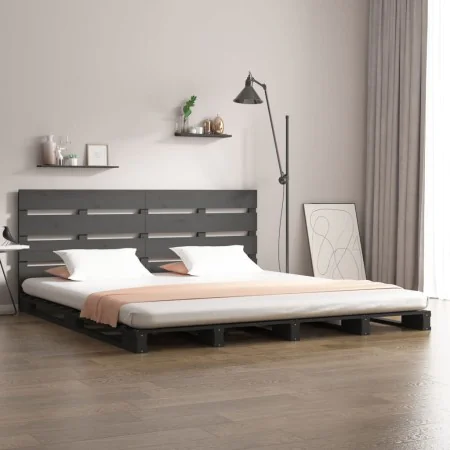 Estructura de cama madera maciza de pino gris 135x190 cm de vidaXL, Camas y somieres - Ref: Foro24-3120164, Precio: 217,51 €,...