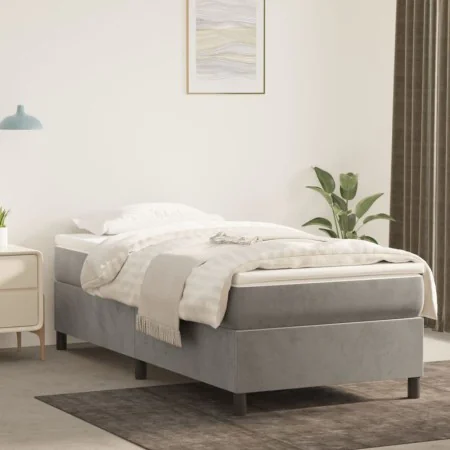 Light gray velvet bed frame 90x200 cm by vidaXL, Beds and slatted bases - Ref: Foro24-3121096, Price: 91,13 €, Discount: %