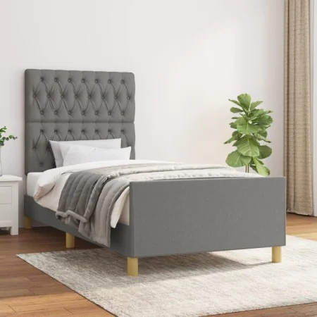 Estructura de cama con cabecero de tela gris oscuro 90x200 cm de vidaXL, Camas y somieres - Ref: Foro24-3125269, Precio: 166,...