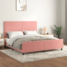 Pink velvet bed frame with headboard 160x200 cm by vidaXL, Beds and slatted bases - Ref: Foro24-3125646, Price: 219,88 €, Dis...