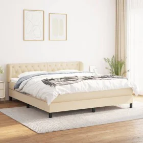 Box spring bed with cream fabric mattress 160x200 cm by vidaXL, Beds and slatted bases - Ref: Foro24-3126498, Price: 525,56 €...