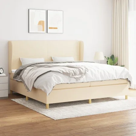 Box spring bed with cream fabric mattress 200x200 cm by vidaXL, Beds and slatted bases - Ref: Foro24-3128394, Price: 700,35 €...