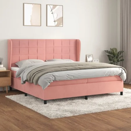 Box spring bed with pink velvet mattress 200x200 cm by vidaXL, Beds and slatted bases - Ref: Foro24-3129236, Price: 658,40 €,...