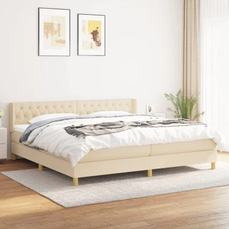 Box spring bed with cream fabric mattress 200x200 cm by vidaXL, Beds and slatted bases - Ref: Foro24-3130542, Price: 657,36 €...