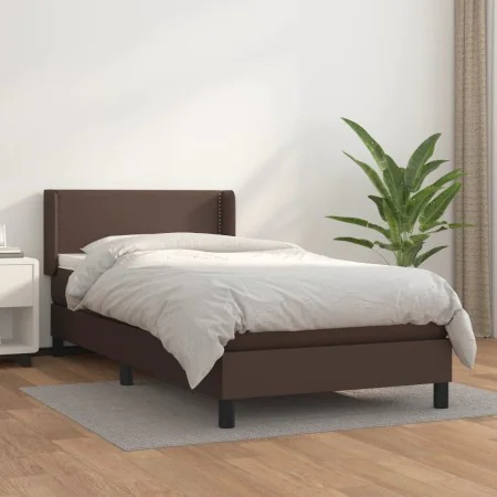 Box spring bed with brown synthetic leather mattress 90x200 cm by vidaXL, Beds and slatted bases - Ref: Foro24-3130700, Price...