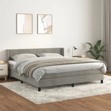 Box spring bed with light gray velvet mattress 160x200 cm by vidaXL, Beds and slatted bases - Ref: Foro24-3130847, Price: 498...