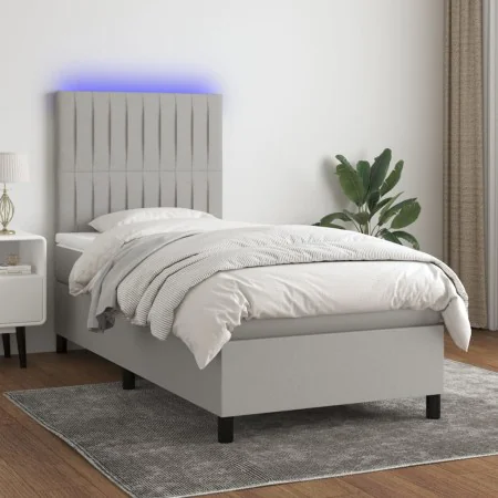 Boxspringbettmatratze und LED-Leuchten aus hellgrauem Stoff 90x190 cm von vidaXL, Betten und Lattenroste - Ref: Foro24-313499...