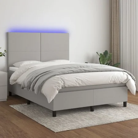 Box spring bed mattress and LED lights light gray fabric 140x200 cm by vidaXL, Beds and slatted bases - Ref: Foro24-3134717, ...