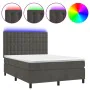 Box spring bed with mattress and LED dark gray velvet 140x200 cm by vidaXL, Beds and slatted bases - Ref: Foro24-3136366, Pri...