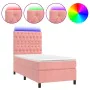 Box spring bed with mattress and LED pink velvet 100x200 cm by vidaXL, Beds and slatted bases - Ref: Foro24-3136292, Price: 3...