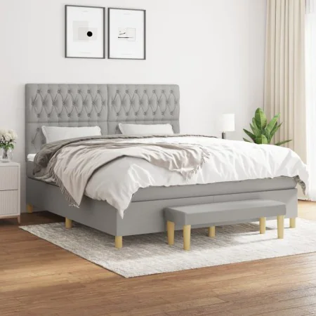 Box spring bed with light gray fabric mattress 180x200 cm by vidaXL, Beds and slatted bases - Ref: Foro24-3137413, Price: 705...