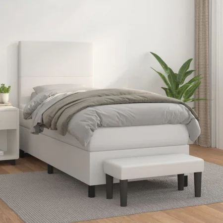 Box spring bed with white synthetic leather mattress 100x200 cm by vidaXL, Beds and slatted bases - Ref: Foro24-3137528, Pric...