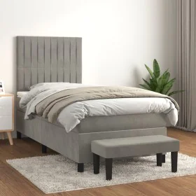 Boxspringbett mit hellgrauer Samtmatratze 90x190 cm von vidaXL, Betten und Lattenroste - Ref: Foro24-3137941, Preis: 364,57 €...