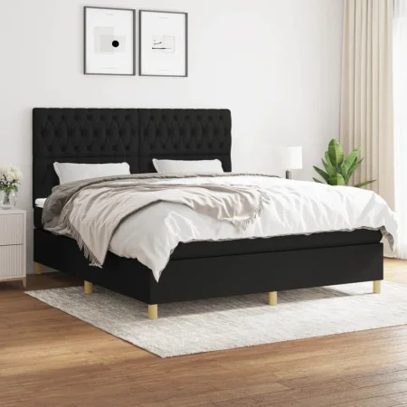 Box spring bed with black fabric mattress 180x200 cm by vidaXL, Beds and slatted bases - Ref: Foro24-3142595, Price: 648,84 €...