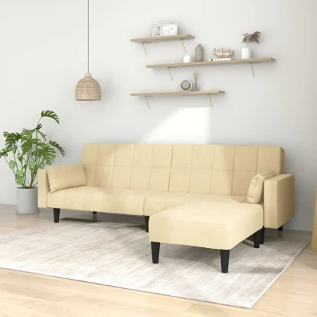 2-seater sofa bed with 2 footrest cushions in cream velvet by vidaXL, Sofas - Ref: Foro24-3080706, Price: 294,61 €, Discount: %