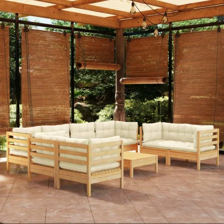 Muebles de jardín 9 pzas y cojines madera maciza de pino crema de vidaXL, Conjuntos de jardín - Ref: Foro24-3096274, Precio: ...