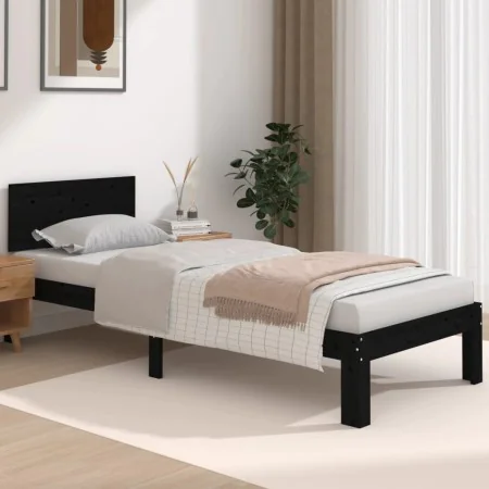 Black single solid wood bed frame 75x190 cm by vidaXL, Beds and slatted bases - Ref: Foro24-810459, Price: 115,34 €, Discount: %