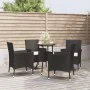 Gartentisch und Stühle 5 Stück und schwarze synthetische Rattankissen von vidaXL, Gartensets - Ref: Foro24-3187433, Preis: 27...