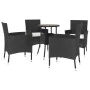 Garden table and chairs 5 pieces and black synthetic rattan cushions by vidaXL, Garden sets - Ref: Foro24-3187433, Price: 274...