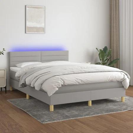 Boxspringbettmatratze und LED-Leuchten aus hellgrauem Stoff 140x200 cm von vidaXL, Betten und Lattenroste - Ref: Foro24-31337...