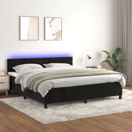 Boxspringbett mit Matratze und LED-Samt in Schwarz, 160 x 200 cm von vidaXL, Betten und Lattenroste - Ref: Foro24-3134533, Pr...