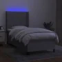 Box spring bed mattress and LED lights light gray fabric 90x200 cm by vidaXL, Beds and slatted bases - Ref: Foro24-3138445, P...