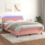 Box spring bed with mattress and LED pink velvet 140x190 cm by vidaXL, Beds and slatted bases - Ref: Foro24-3134644, Price: 4...