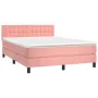 Box spring bed with mattress and LED pink velvet 140x190 cm by vidaXL, Beds and slatted bases - Ref: Foro24-3134644, Price: 4...