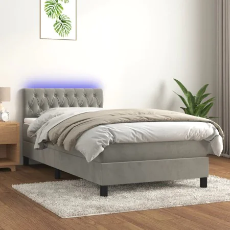 Boxspringbett mit Matratze und hellgrauem LED-Samt 90x200 cm von vidaXL, Betten und Lattenroste - Ref: Foro24-3134561, Preis:...