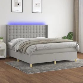 Box spring bed mattress and LED lights light gray fabric 180x200 cm by vidaXL, Beds and slatted bases - Ref: Foro24-3139213, ...