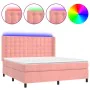 Box spring bed with mattress and LED pink velvet 160x200 cm by vidaXL, Beds and slatted bases - Ref: Foro24-3139816, Price: 5...