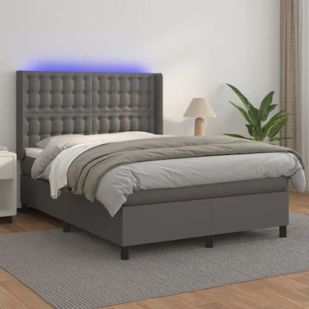 Boxspringbett mit Matratze und LED-grauem Kunstleder 140x200 cm von vidaXL, Betten und Lattenroste - Ref: Foro24-3139389, Pre...