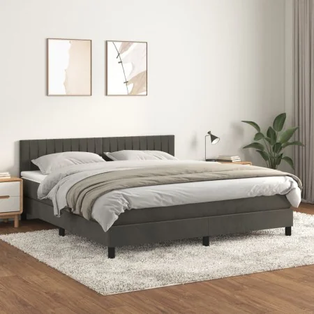 Box spring bed with dark gray velvet mattress 160x200 cm by vidaXL, Beds and slatted bases - Ref: Foro24-3141432, Price: 486,...