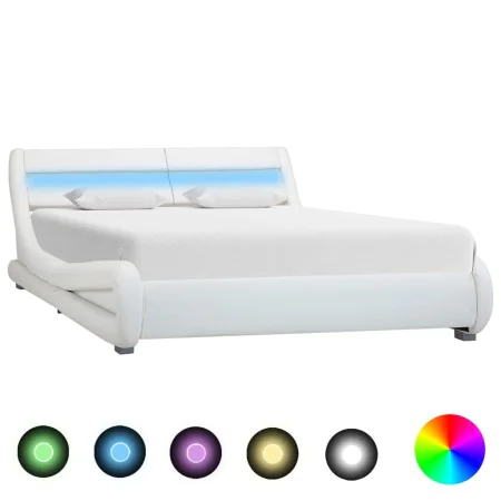 Bed frame with LED white synthetic leather 160x200 cm by vidaXL, Beds and slatted bases - Ref: Foro24-285736, Price: 293,45 €...