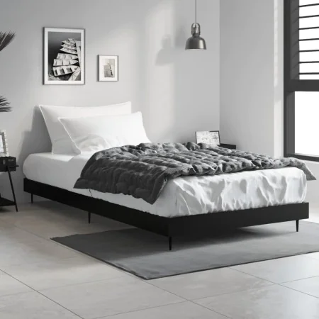 Black engineered wood bed frame 90x200 cm by vidaXL, Beds and slatted bases - Ref: Foro24-832270, Price: 83,74 €, Discount: %