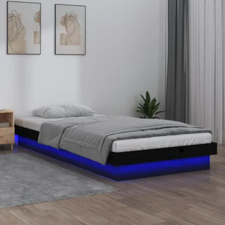 Bed frame with LED black solid wood 90x190 cm by vidaXL, Beds and slatted bases - Ref: Foro24-832747, Price: 201,95 €, Discou...