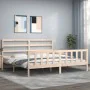 Bed frame with solid wood headboard 200x200 cm by vidaXL, Beds and slatted bases - Ref: Foro24-3191926, Price: 131,66 €, Disc...