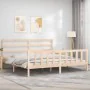 Bed frame with solid wood headboard 200x200 cm by vidaXL, Beds and slatted bases - Ref: Foro24-3191926, Price: 131,66 €, Disc...